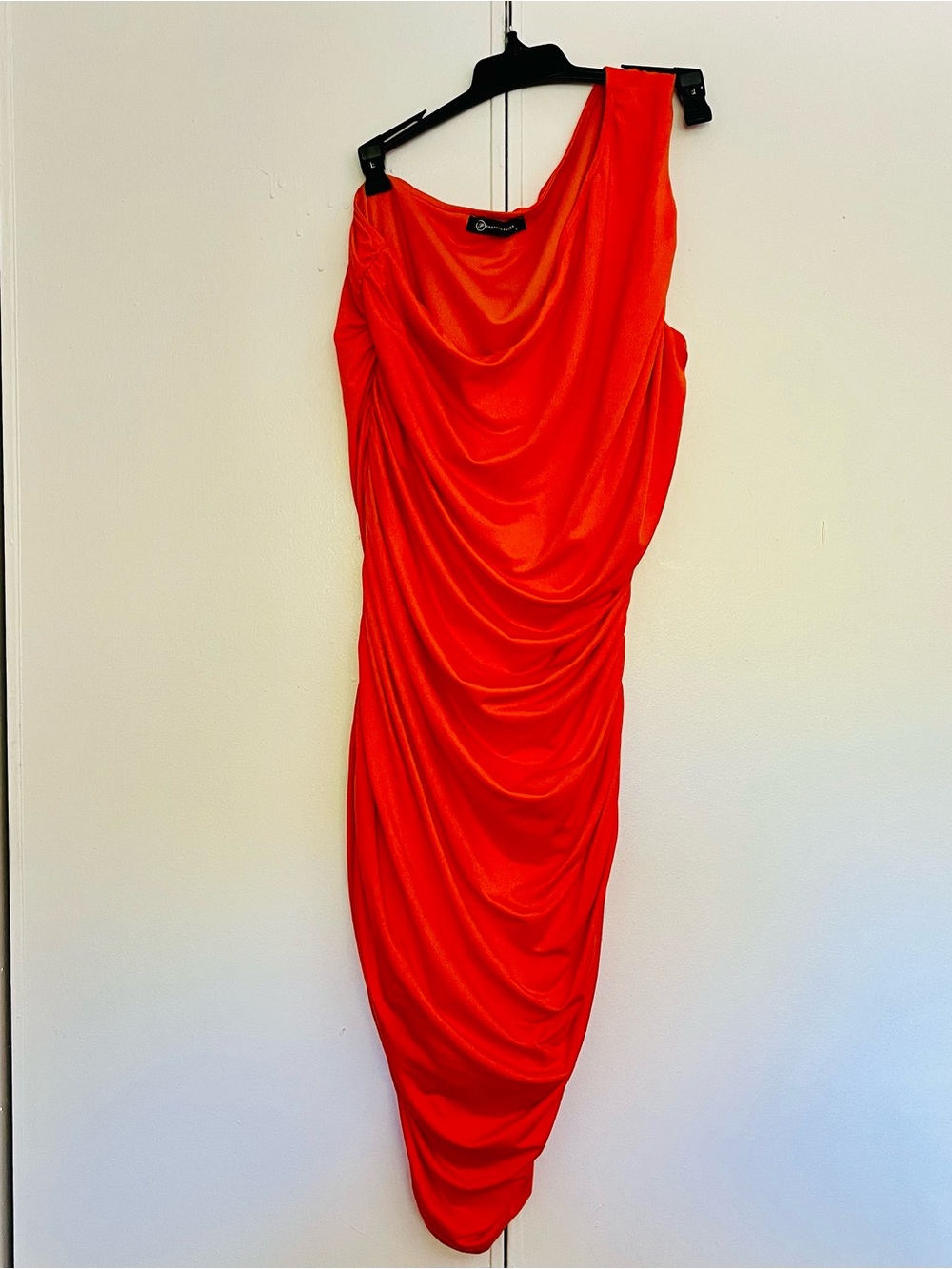 Asymmetric One-Shoulder Red Draped Evening Dress